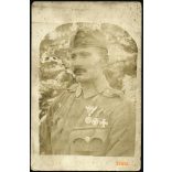 Magyar katona, Janka Sándor egyenruhában, érdemrend, 1. világháború, monarchia, 1910-es évek, Eredeti fotó, hátulján feliratozott papírkép. 