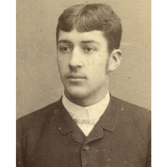 Kofsyna műterem, Lugos, Erdély,  hátoldalon nevesített elegáns fiatalember, férfi portréja, 1890-es évek, Eredeti CDV, hátulján feliratozott vizitkártya fotó (Zsinas Dudi ((?)) törvényszéki elnök).  