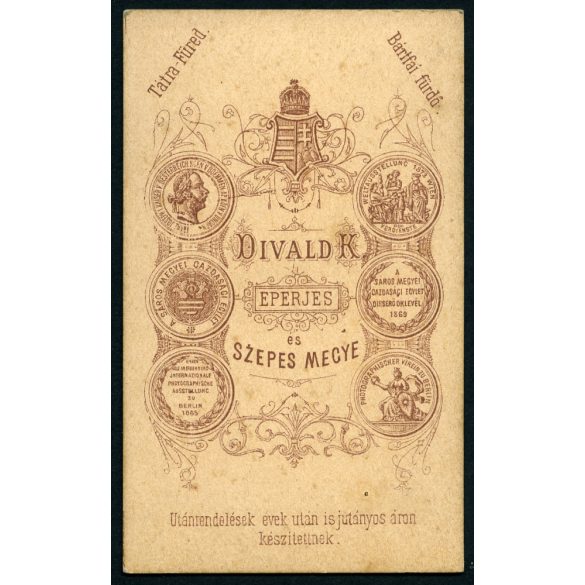 Divald műterem, Eperjes, Felvidék, elegáns előkelő hölgy gyönyörű hajjal, monarchia, 1875., 1870-es évek, Eredeti CDV, vizitkártya fotó.