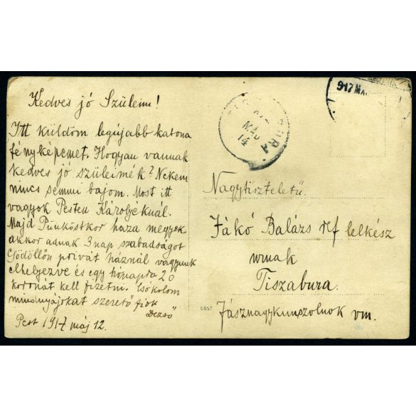 Magyar katonák egyenruhában, Budapest, laktanya, Jákó Dezső levele Tiszaburára édesapjának Jákó Balázs református lelkésznek, kitüntetés, 1. világháború, monarchia, 1917., 1910-es évek, Eredeti fotó, 