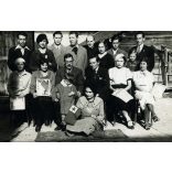 Eszperantó találkozó Magyarországon, eszperantó zászló, nemzetközi újságok, magazinok, eszperantó zászló, Horthy-korszak, tudomány, 1920-as évek, Eredeti fotó, papírkép. 