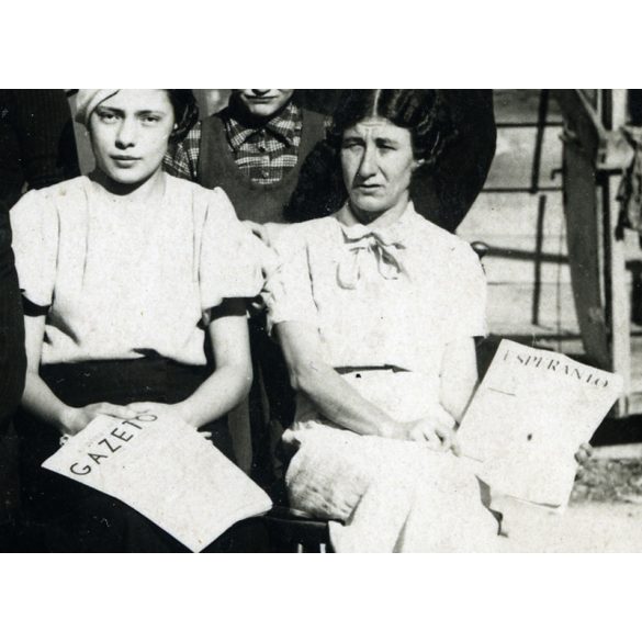 Eszperantó találkozó Magyarországon, eszperantó zászló, nemzetközi újságok, magazinok, eszperantó zászló, Horthy-korszak, tudomány, 1920-as évek, Eredeti fotó, papírkép. 