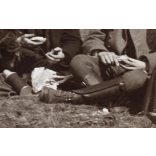 Sebesült félszemű katona piknikel az erdőben, magyar egyenruha, 1. világháború, monarchia, 1910-as évek, Eredeti fotó, papírkép.   