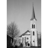 Szent Miklós katolikus templom, Kunszentmiklós, utcarészlet, egyház, helytörténet, Bács-Kiskun megye, 1930-as évek,  Eredeti nagyméretű fotó negatív!  