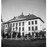 Baksay Sándor Református Reáliskola, Kunszentmiklós, utcarészlet, egyház, oktatás, helytörténet, Bács-Kiskun megye, 1930-as évek,  Eredeti nagyméretű fotó negatív!   