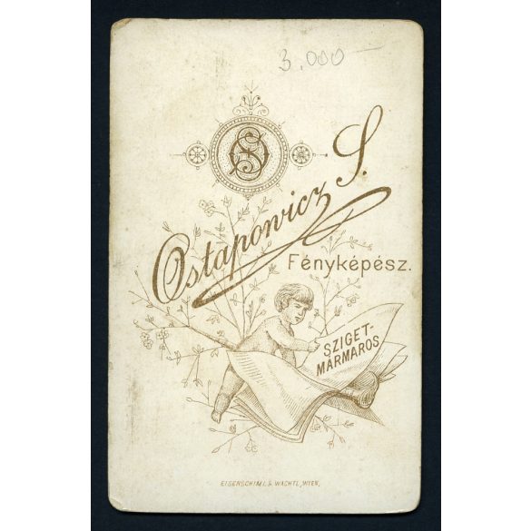 Ostapowicz (Osztapovics) műterem, Sziget-Máramaros (Máramarossziget), Erdély,  elegáns nő portréja, monarchia, 1890-es évek, Eredeti CDV, feliratozott vizitkártya fotó.  
