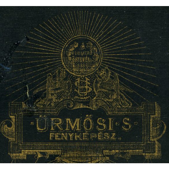 Ürmösi műterem, Nagybánya, Felvidék, elegáns nő gyönyörű ruhában, monarchia, helytörténet, 1880-as évek, Eredeti CDV, vizitkártya fotó, felülete kopott, hátulja sérült. 