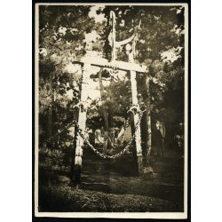  Cserkésztábor, Jamboree, Gödöllő, táborkapu az „Ezermesterek”-nél, Horthy-korszak, helytörténet, Pest megye, 1933., 1930-as évek, Eredeti fotó, papírkép.   méret megközelítőleg (centiméterben): 6 x 8.