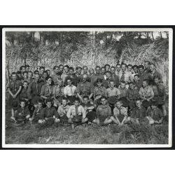   A nagy cserkésztábor, Balatonfűzfő, csoportkép, fiúk egyenruhában, Balaton, Horthy-korszak, helytörténet, 1932., 1930-as évek, Eredeti fotó, papírkép Deli János aláírásával.   méret megközelítőleg (ce