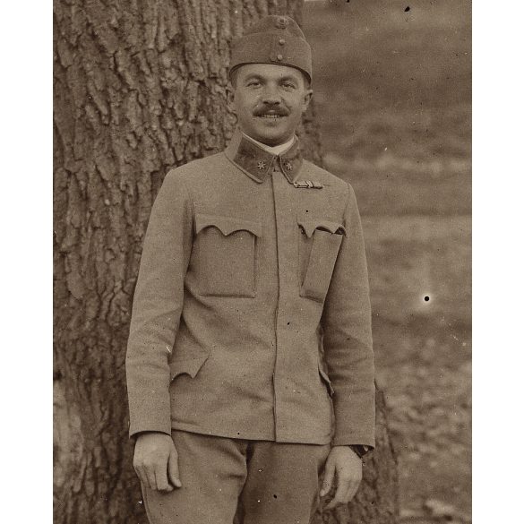 Magyar katona, Szinte László egyenruhában, 1. világháború, monarchia, 1910-es évek, Eredeti fotó, hátulján feliratozott papírkép.  