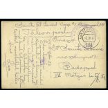 Tábori posta Budapestre, a Mátyás tér 5/b-be címezve, magyar katona, Szinte László egyenruhában, 1. világháború, monarchia, Józsefváros, helytörténet, 1916. február 28., 1910-es évek, Eredeti fotó, há