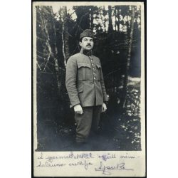   Tábori posta Pócsmegyerre címezve, magyar katona, Szinte László főhadnagy egyenruhában, 1. világháború, monarchia, helytörténet, 1918. január 19., 1910-es évek, Eredeti fotó, hátulján feliratozott pap