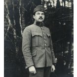 Tábori posta Pócsmegyerre címezve, magyar katona, Szinte László főhadnagy egyenruhában, 1. világháború, monarchia, helytörténet, 1918. január 19., 1910-es évek, Eredeti fotó, hátulján feliratozott pap