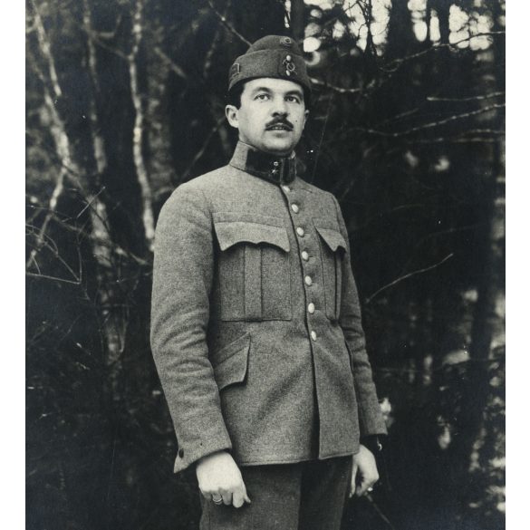 Tábori posta Pócsmegyerre címezve, magyar katona, Szinte László főhadnagy egyenruhában, 1. világháború, monarchia, helytörténet, 1918. január 19., 1910-es évek, Eredeti fotó, hátulján feliratozott pap