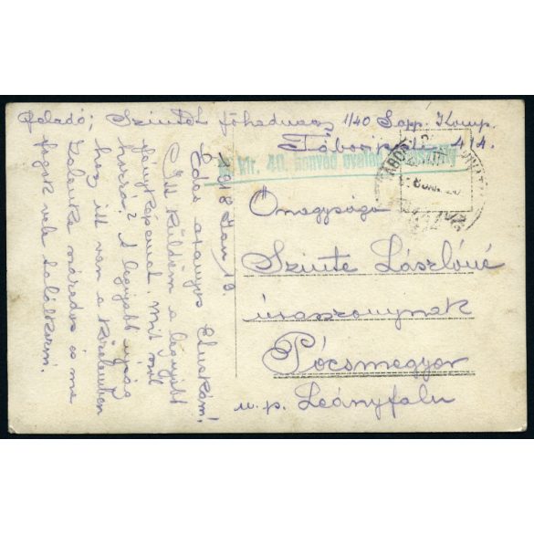 Tábori posta Pócsmegyerre címezve, magyar katona, Szinte László főhadnagy egyenruhában, 1. világháború, monarchia, helytörténet, 1918. január 19., 1910-es évek, Eredeti fotó, hátulján feliratozott pap