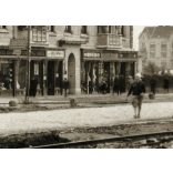 A Kelenföldi Református Egyház „Magyar Advent” temploma és lakóházai, Budapest,  utcakép, üzletek, kirakatok, vallás, város, Horthy-korszak, helytörténet, 1930-as évek, Eredeti képeslap-fotó, papírkép