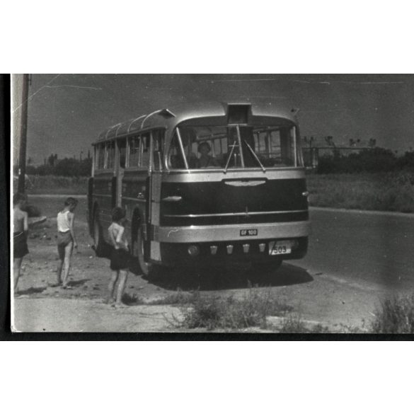 Ikarus 66, a legendás GF 100-as rendszámú korai "0 szériás" prototípus, autóbusz, magyar rendszám, 503-as próbarendszám, busz, jármű, közlekedés, 1950-es évek, Eredeti ritka fotó, papírkép. 