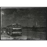 Ikarus 66, a legendás GF 100-as rendszámú korai "0 szériás" prototípus, autóbusz, magyar rendszám, 503-as próbarendszám, busz, jármű, közlekedés, 1950-es évek, Eredeti ritka fotó, papírkép. 