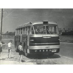   Ikarus 66, a legendás GF 100-as rendszámú korai "0 szériás" prototípus, autóbusz, magyar rendszám, 503-as próbarendszám, busz, jármű, közlekedés, 1950-es évek, Eredeti ritka fotó, kissé túlexponált pa