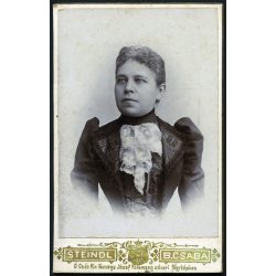   Steindl Károly műterme, Békéscsaba, elegáns karcsú nő gyönyörű ruhában, monarchia, Békés megye, 1900-as évek, Eredeti CDV, vizitkártya fotó.  