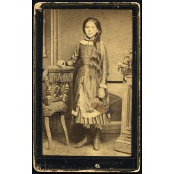   Erdősy Rezső műterme, Vác (Alváros) műterme, elegáns fiatal lány gyönyörű hajjal, Pest megye, monarchia, 1880-as évek, Eredeti CDV, vizitkártya fotó, sarkai kopottak.  