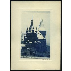   Nagyobb méret, a Vajdahunyad vára télen. Budapest, Horthy-korszak 1930, 1930-as évek, Eredeti fotóról készült művészi nyomat, papírkép „Balla” szignóval.  