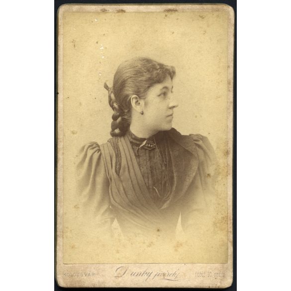 Dunky fivérek műterme, Kolozsvár, Erdély,  elegáns karcsú nő gyönyörű hajjal, monarchia, 1880-as évek, Eredeti CDV, vizitkártya fotó.  