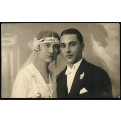   Liener műterem, Debrecen, esküvői kép, menyasszony, vőlegény, Horthy-korszak, helytörténet, 1920-as évek, Eredeti fotó, papírkép.  