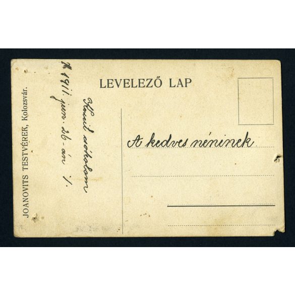 Joanovits testvérek műterme, Kolozsvár, Erdély,elegáns hölgy gyönyörű kalapban, ernyő, különös háttér, monarchia, helytörténet, 1911, 1910-es évek, Eredeti fotó, papírkép, apró sérülésekkel. 