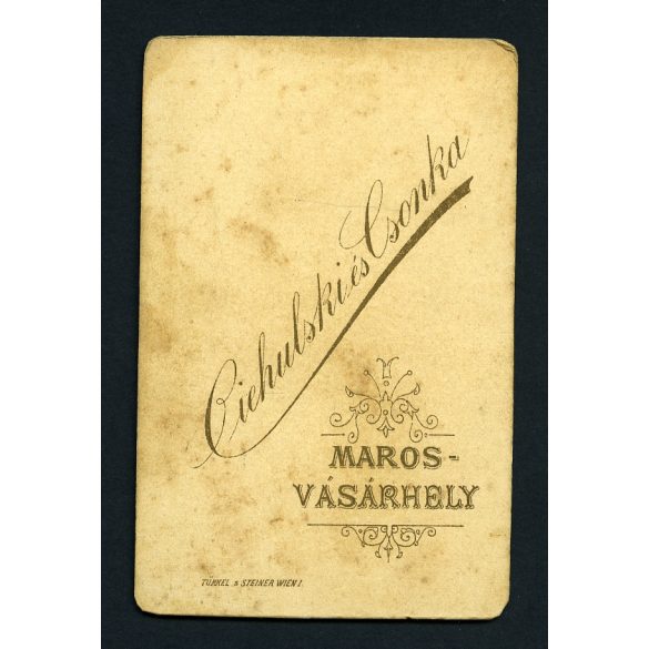 Ciehulski és Csonka műterem, Marosvásárhely, Erdély, elegáns karcsú nő portréja, gyönyörű haj, monarchia, 1880-as évek, Eredeti CDV, vizitkártya fotó, alja vágott.  
