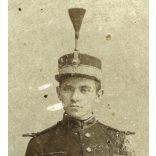 Albert Krauss műterme, Craiova, Olténia, Románia, román katona különös sapkában, egyenruha,  monarchia, 1890-es évek, Eredeti CDV, vizitkártya fotó.  