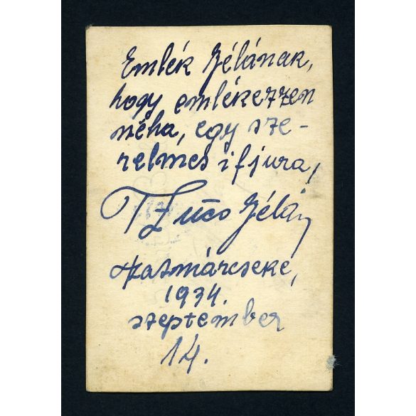 Cserkészfiú egyenruhában, Szatmárcseke, Szűcs (?) Bála, Horthy-korszak, Szabolcs-Szatmár-Bereg megye, 1934, 1930-as évek, Eredeti fotó, papírkép, hátulján feliratozva, szignózva.  