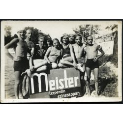   Fürdőélet, Meister terpentin szinszappan és Stühmer reklámok, strand, fürdőruha, Horthy-korszak, 1930-as évek, Eredeti fotó, papírkép.  