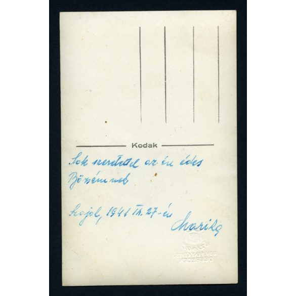 Szipál műterem, Debrecen, menyasszony magyaros ruhában, esküvő, virág, különös háttér, Horthy-korszak, helytörténet, 1941, 1940-es évek, Eredeti fotó, mélynyomóval jelzett  papírkép.  