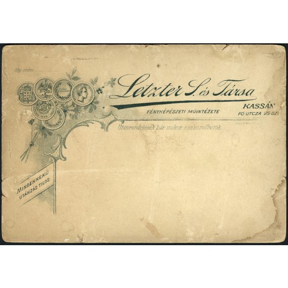 Letzter és Társa műterem, Kassa, Felvidék, elegáns szakállas úr portréja, monarchia, helytörténet, 1880-as évek, Eredeti  kabinetfotó. 