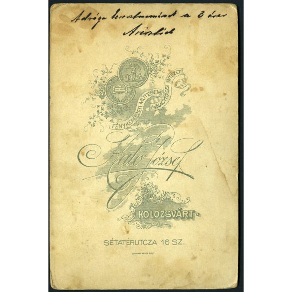 Kató műterem, Kolozsvár, Erdély, Dr. Höncz Arisztid (később orvos, fogorvos, hegymászó, Dr. Höncz Kálmán szájsebész fia) gyerekkori portréja, díszes ruha, hintaló, ismert, monarchia, helytörténet, 