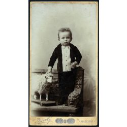   Nagyobb méret, Dunky fivérek műterme, Kolozsvár, Erdély, Dr. Höncz Arisztid (később orvos, fogorvos, hegymászó, Dr. Höncz Kálmán szájsebész fia) gyerekkori portréja, díszes ruha, guruló játék bárány, 