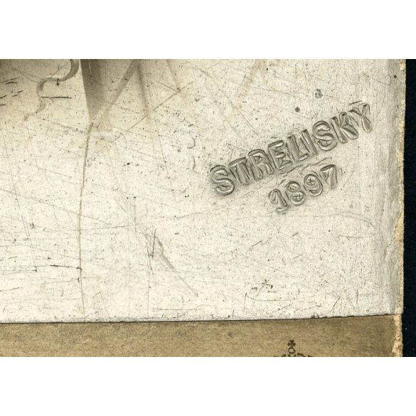 Nagyobb méret, Strelisky műterem, Budapest, Martin Auguszta eljegyzéskori portréja, Zimermann Sándor felesége lett, elegáns nő virágokkal,  monarchia, 1897, 1890-es évek, Eredeti mélynyomóval is jelze