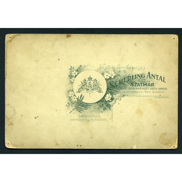 Scherling műterem, Szatmárnémeti, Erdély, elegáns hölgy kalapban, ernyővel, monarchia, 1890-es évek, Eredeti kabinetfotó.  