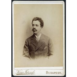   Kiss József műterme, Budapest, elegáns férfi portréja, bajusz, nyakkendő, monarchia, 1880-as évek, Eredeti kabinetfotó.