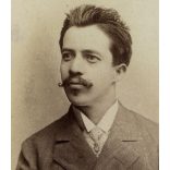 Kiss József műterme, Budapest, elegáns férfi portréja, bajusz, nyakkendő, monarchia, 1880-as évek, Eredeti kabinetfotó.