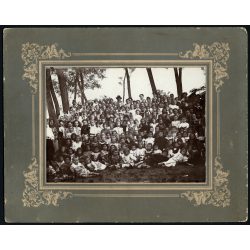   Nagyobb méret, iskolai majális, Dunavecse (Rakodó), iskolás gyerekek, felnőttek csoportképe, monarchia, helytörténet, Bács-Kiskun megye, 1909, 1900-as évek, Eredeti  kabinetfotó, hátulján nevekkel fel