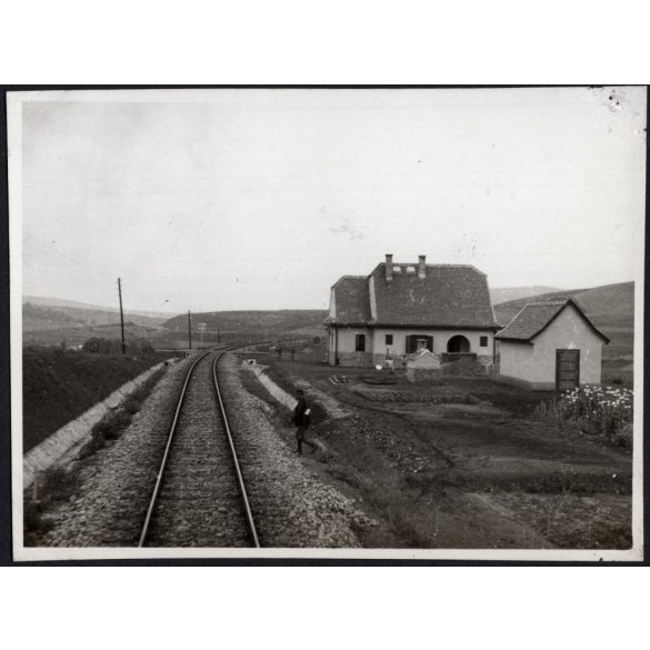 Utazás a dédai vasútvonalon, Déda, Erdély, utcakép, Horthy-korszak, közlekedés, vonat, állomás, kalauz, közlekedéstörténet, helytörténet. 1940-es évek, Eredeti fotó, papírkép.