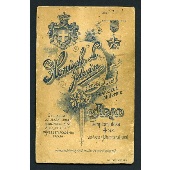 Honisch műterem, Arad, Erdély, elegáns nő portréja, monarchia, 1900-as évek, Eredeti CDV, vizitkártya fotó. 