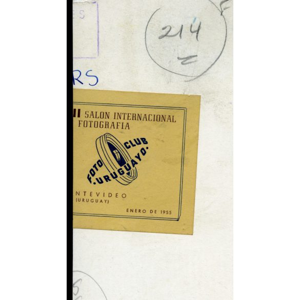 Nagyobb méret, ismeretlen magyar fotóművész munkája, hárman a lépcsőn, 1953-1955, kommunizmus, 1950-es évek. Eredeti fotó, papírkép, hátoldalán az uruguayi nemzetközi fotószalon matricája, és az MNB d