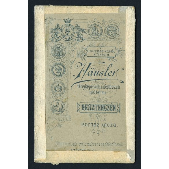 Hausler műterem, Beszterce, Erdély,  elegáns kislány gyönyörű ruhában, gyerek portré, monarchia, 1890-es évek, Eredeti CDV, vizitkártya fotó, hátoldalán ragasztásnyomok. 