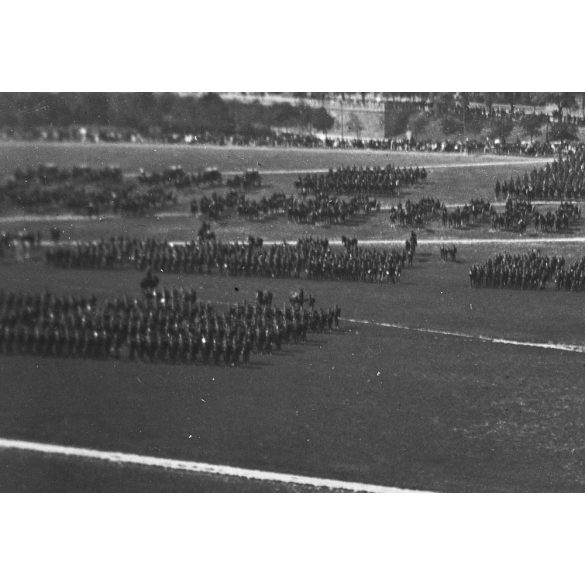 Katonai szemle a Vérmezőn, Budapest, I. kerület, Déli pályaudvar, Alkotás út, János kórház, Sas-hegy, helytörténet, egyenruha, katona, 1900-as évek eleje,  Eredeti nagyméretű fotó negatív, üvegnegatív