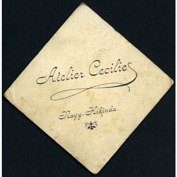 Atelier Cecilie műterem, Nagykikinda, Vajdaság, elegáns fiatal nő gyönyörű ruhában, nyaklánc, monarchia, 1890-es évek, Eredeti CDV, vizitkártya fotó.  