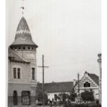 Városnézés, Gyergyószentmiklós, Erdély, utcakép, Horthy-korszak, feliratok, táblák, helytörténet. 1940-es évek, Eredeti fotó, papírkép. 