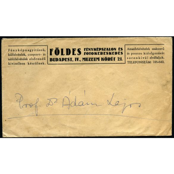 Földes fényképszalon, Budapest, Professzor Dr. Ádám Lajos (1879-1946) sebász, a Pázmány Péter Tudományegyetem rektora, Horthy-korszak, helytörténet, 1930-as évek, Eredeti fotó, papírkép, a műterem fej